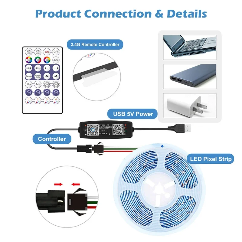 وحدة تحكم الموسيقى بلوتوث للضو - مراجعة Ws2812B Strip 5V وسعره